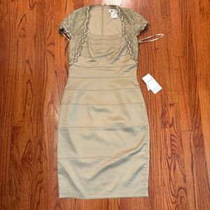 TADASHI SHOJI for Lord & Taylor Sequin Lace Sheath Dress Size 10 Sand